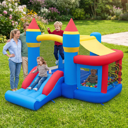 Inflatable Bounce House for Kids with Ocean Ball Football and Basketball for Birthday Party Carnival