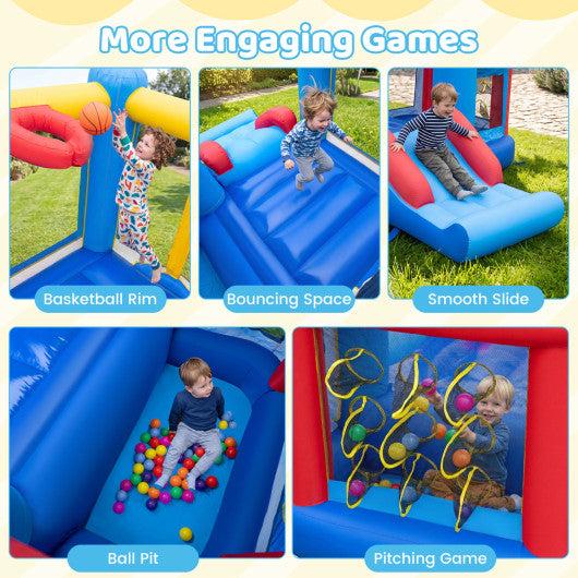 Inflatable Bounce House for Kids with Slide Ocean Ball and Pitching Game for Birthday Party Carnival