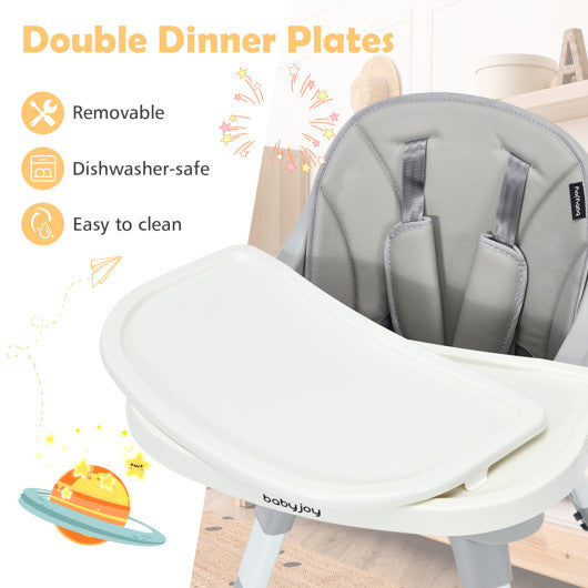 5-in-1 Baby Highchair with Height Adjustable and 2-Tier Tray Storage Busket-Gray
