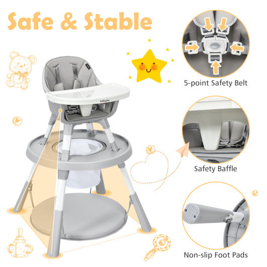 5-in-1 Baby Highchair with Height Adjustable and 2-Tier Tray Storage Busket-Gray