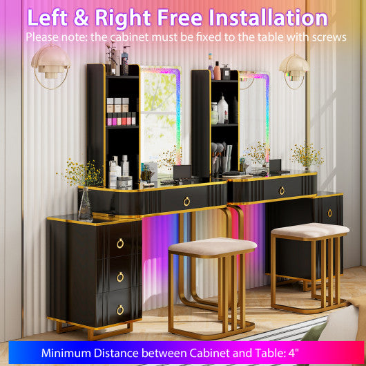 Vanity Table Set with RGB LED Lights and Wireless Charging Station-Black