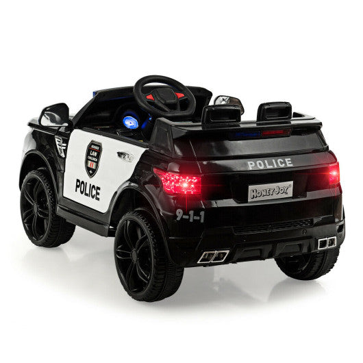 12V Kids Electric Ride On Police Car with Remote Control-Black