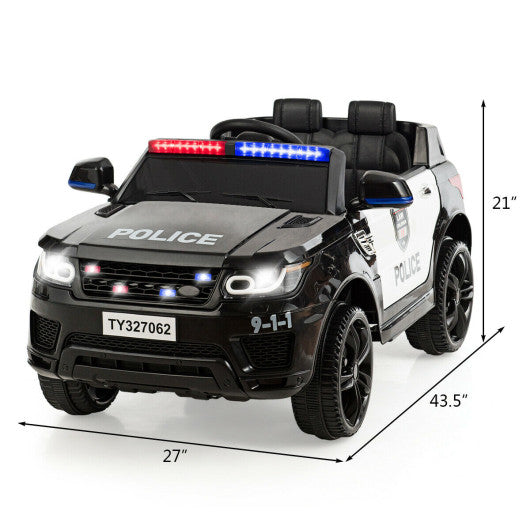 12V Kids Electric Ride On Police Car with Remote Control-Black