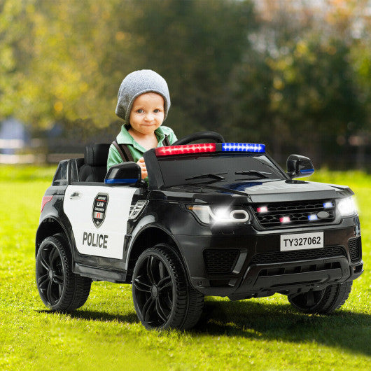 12V Kids Electric Ride On Police Car with Remote Control-Black