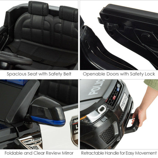 12V Kids Electric Ride On Police Car with Remote Control-Black