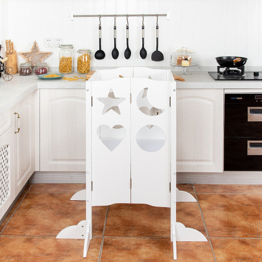 Folding Kids Kitchen Helper Kitchen Counter Step Stool-White