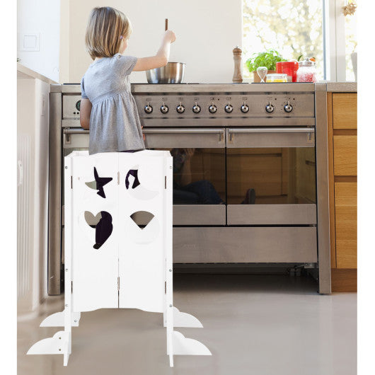 Folding Kids Kitchen Counter Step Stool-White