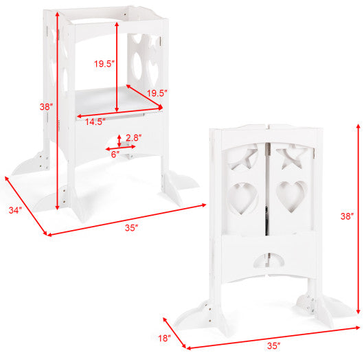 Folding Kids Kitchen Helper Kitchen Counter Step Stool-White