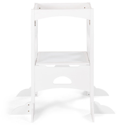 Folding Kids Kitchen Helper Kitchen Counter Step Stool-White