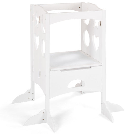 Folding Kids Kitchen Counter Step Stool-White