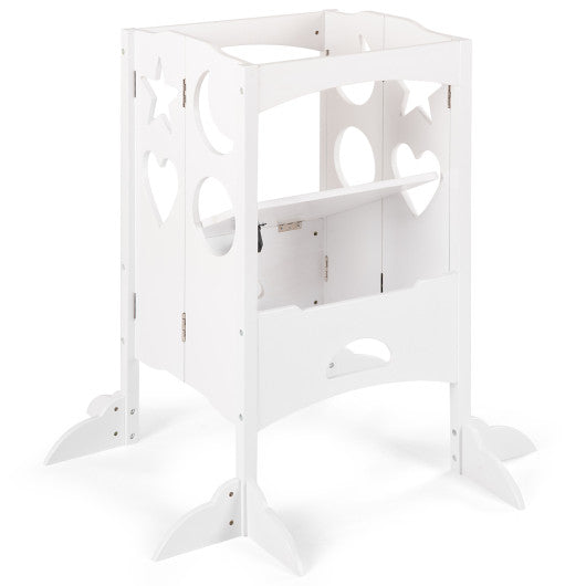 Folding Kids Kitchen Counter Step Stool-White