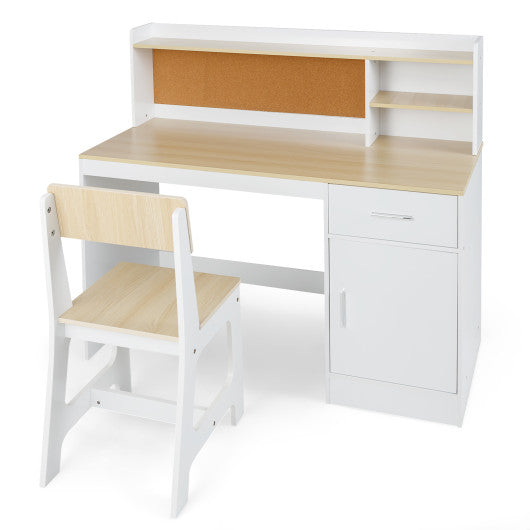 Kids Study Desk and Chair Set Student Table and Chair-Natural