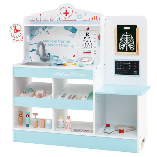 Wooden Doctor Playset with Stethoscope for Toddlers over 3 Years Old-Blue