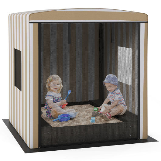 Wooden Sandbox with Canopy for Children 3+ Years Old-Brown