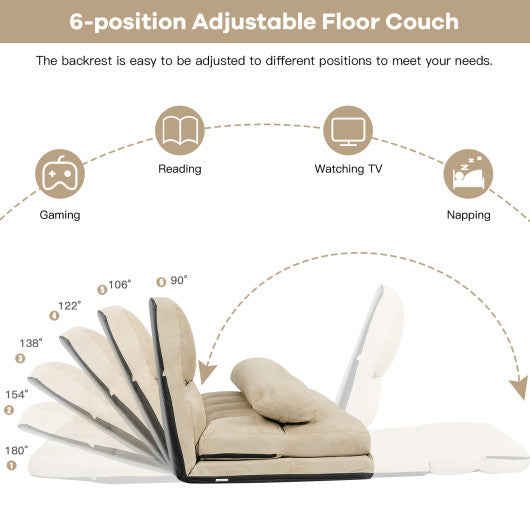 6-Position Foldable Floor Sofa Bed with Detachable Cloth Cover-Beige