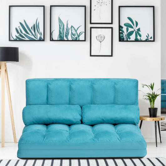 6-Position Foldable Floor Sofa Bed with Detachable Cloth Cover-Blue