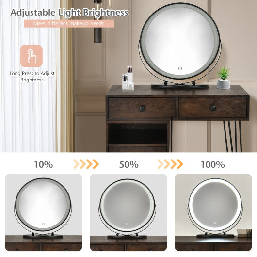 Vanity Set Modern Dressing Table with Mirror and Lipstick Storage Box-Brown