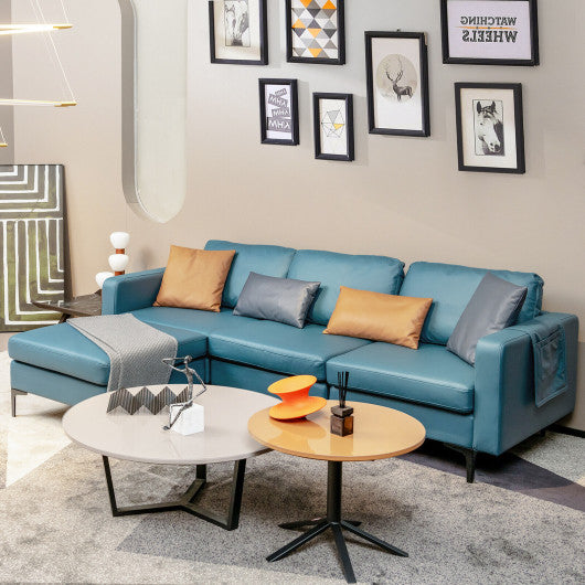 Modular 3-Seat L-shaped Sectional Sofa with Reversible Chaise and 2 USB Ports-Blue