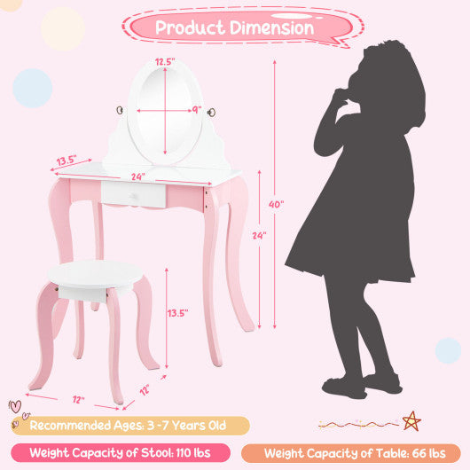 Pretend Kids Vanity Set with 360¡ã Rotatable Mirror and Play Accessories