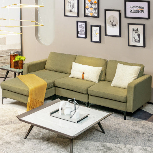 Modular 3-Seat L-shaped Sectional Sofa with Reversible Chaise and 2 USB Ports-Green