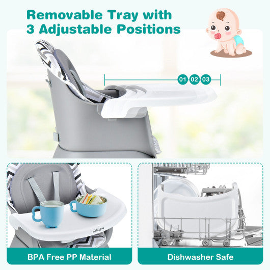 6-in-1 Convertible Baby High Chair with Adjustable Removable Tray-Gray and White