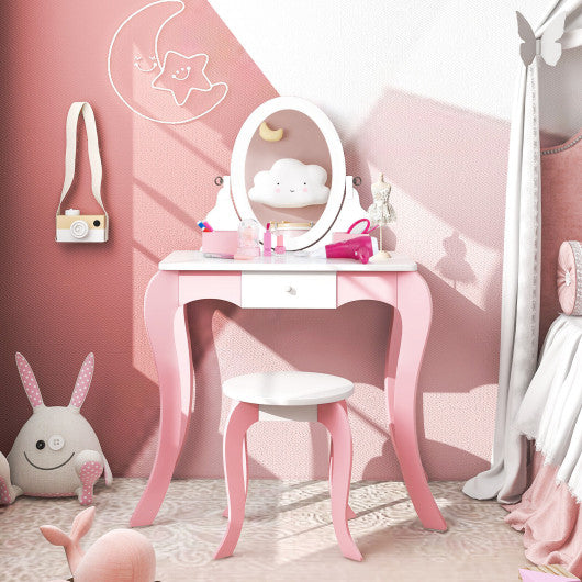 Pretend Kids Vanity Set with 360¡ã Rotatable Mirror and Play Accessories