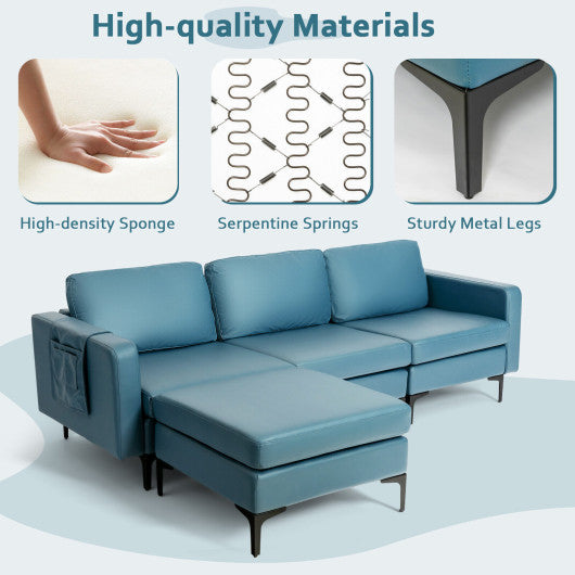 Modular 3-Seat L-shaped Sectional Sofa with Reversible Chaise and 2 USB Ports-Blue