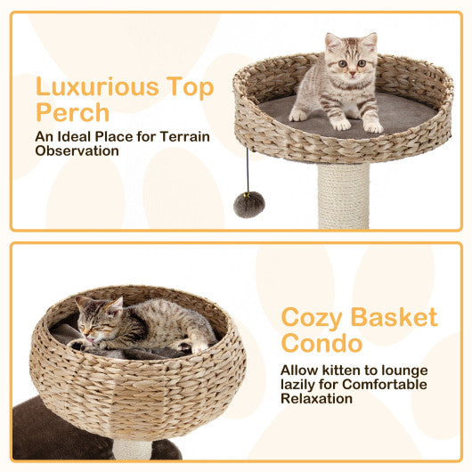 41 Inch Rattan Cat Tree with Napping Perch-Brown