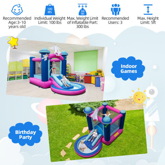 3-in-1 Inflatable Space-themed Bounce House with 480W Blower
