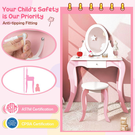 Pretend Kids Vanity Set with 360¡ã Rotatable Mirror and Play Accessories