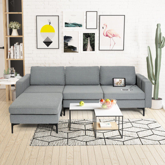 Modular 3-Seat L-shaped Sectional Sofa with Reversible Chaise and 2 USB Ports-Dark Gray