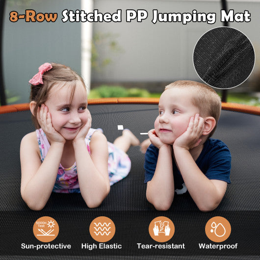 10FT Outdoor Trampoline Heavy-Duty Recreational Trampoline with Safety Enclosure Net-Orange