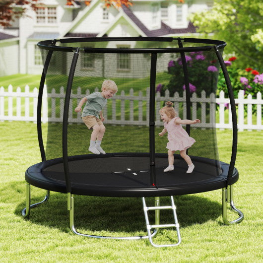 10FT Outdoor Trampoline Heavy-Duty Recreational Trampoline with Safety Enclosure Net-Black