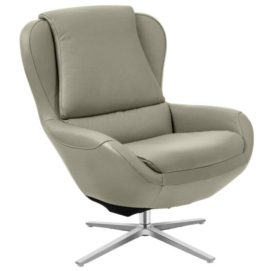 360¡ã Swivel Leather Lounge Chair with Ottoman and Aluminum Alloy Base-Gray