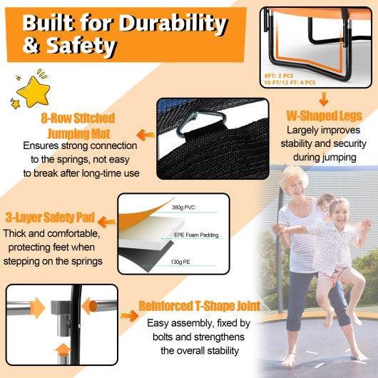 10 Feet ASTM Approved Recreational Trampoline with Ladder-Orange