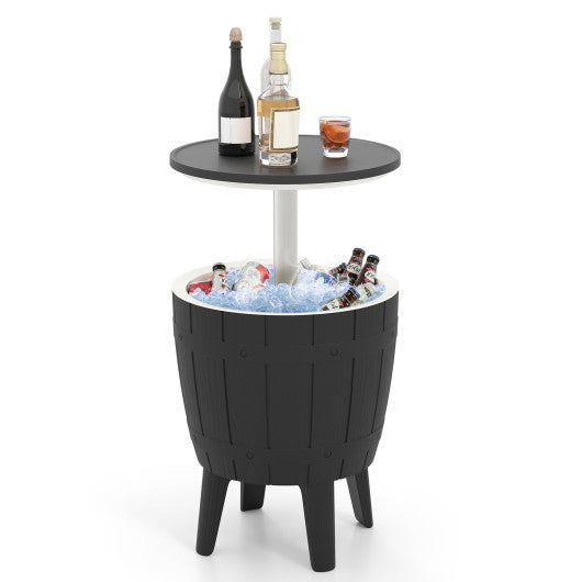 10 Gallon Cooler Bar Table Outdoor Coffee Table Ice Bucket with Telescopic Tabletop for Beer and Wine-Black