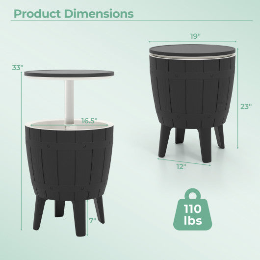 10 Gallon Cooler Bar Table Outdoor Coffee Table Ice Bucket with Telescopic Tabletop for Beer and Wine-Black