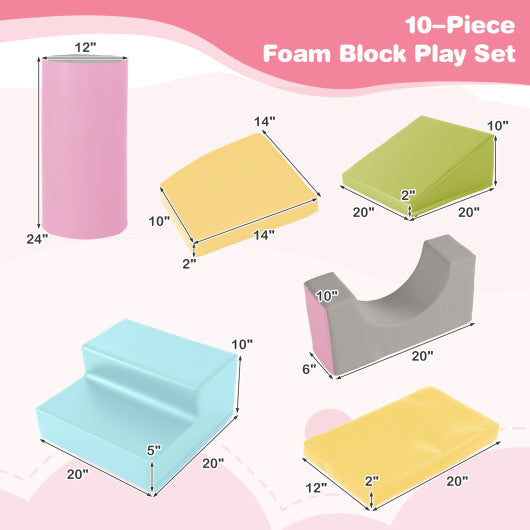 10-Piece Foam Climbing Toys for Toddlers Soft Foam PU Leather Building Blocks-Yellow