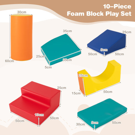 10-Piece Foam Climbing Toys for Toddlers Soft Foam PU Leather Building Blocks-Color