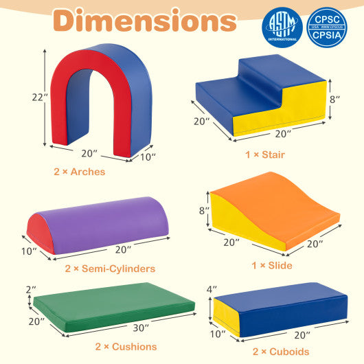 10-Piece Foam Climbing Blocks Soft PU Leather Play Gym Lightweight Baby Climber Structures-Multicolor