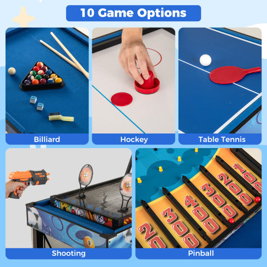 10-in-1 Combo Game Table Set with Table Tennis  Basketball  Soccer-Blue