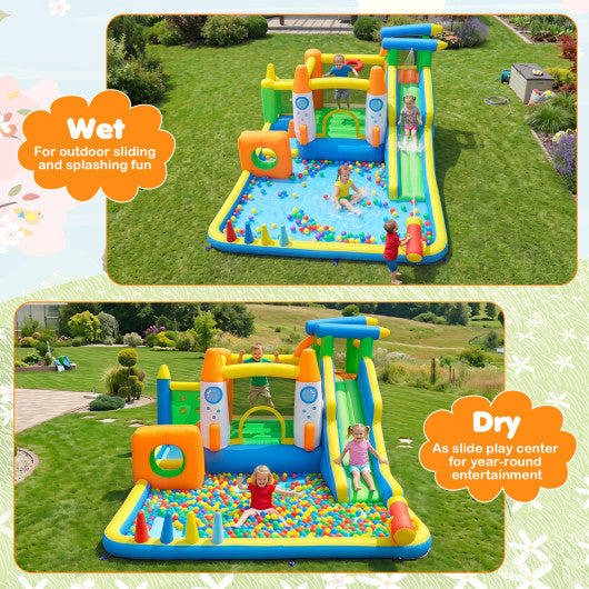 10-in-1 Inflatable Bounce House with Water Slide for Kids without Blower