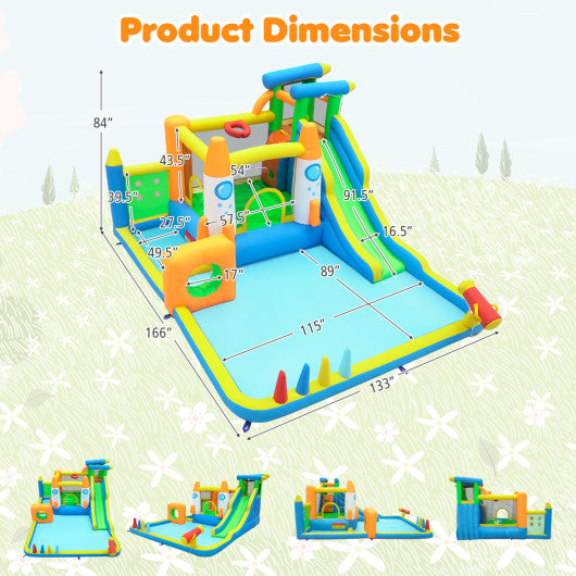 10-in-1 Inflatable Bounce House with Water Slide for Kids without Blower