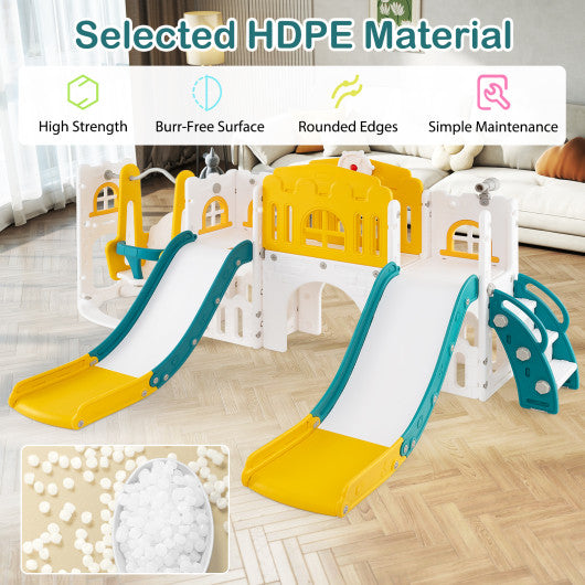 10-in-1 Toddler Slide and Swing Set with Double Slides and Tunnel-Yellow