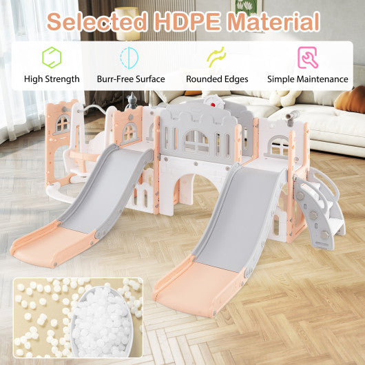 10-in-1 Toddler Slide and Swing Set with Double Slides and Tunnel-Pink