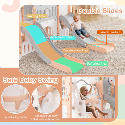 10-in-1 Toddler Slide and Swing Set with Double Slides and Tunnel-Pink
