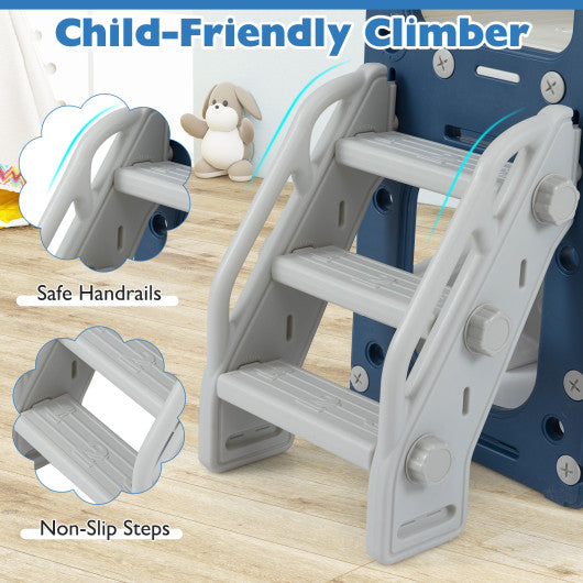 10 in 1 Toddler Slide Set Kids Slide and Climber Playset Indoor Playground-Blue