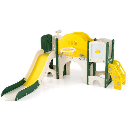 10 in 1 Toddler Slide Set Kids Slide and Climber Playset Indoor Playground-Yellow