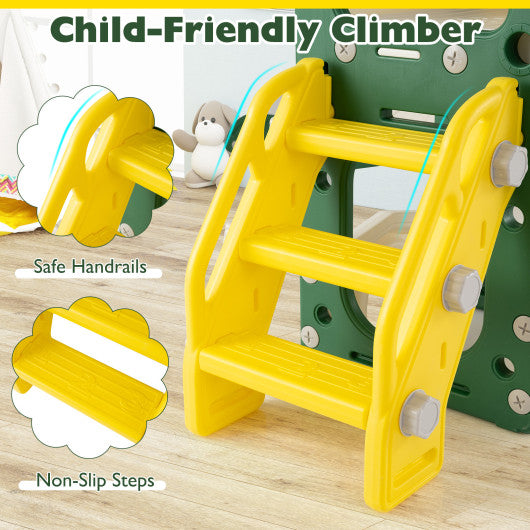 10 in 1 Toddler Slide Set Kids Slide and Climber Playset Indoor Playground-Yellow