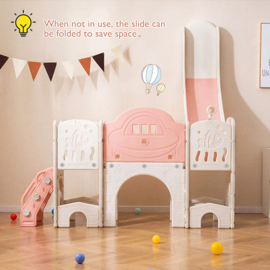 10 in 1 Toddler Slide Set Kids Slide and Climber Playset Indoor Playground-Pink